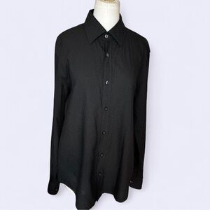 Hugo Boss Classic Black Button Down Shirt embroidered pattern extra buttons sz L